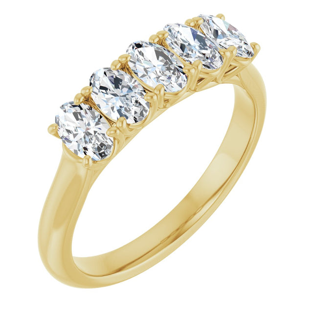 14K Gold Oval Natural Diamond Five-Stone Anniversary Band – 1 1/4–5 CTW - Yellow Gold