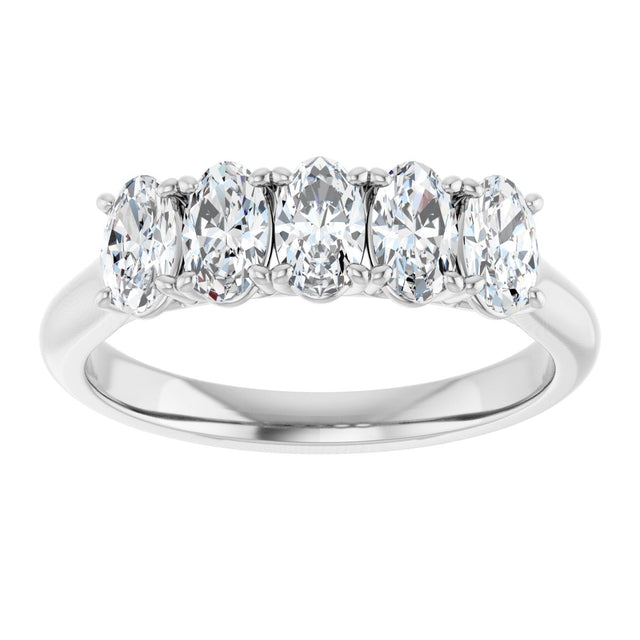 10K Gold Oval Lab-Grown Diamond Five-Stone Anniversary Band – 1–5 CTW - White Gold - view 3