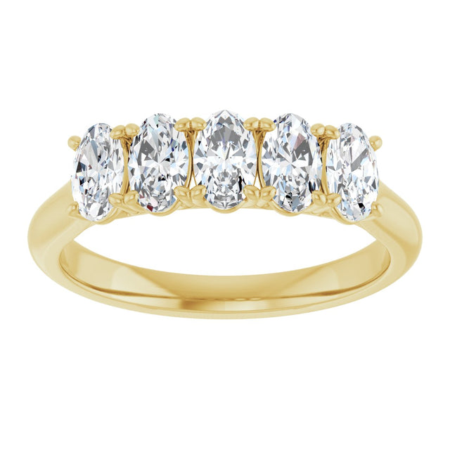 10K Gold Oval Natural Diamond Five-Stone Anniversary Band – 1 3/8–5 CTW - Yellow Gold - view 3