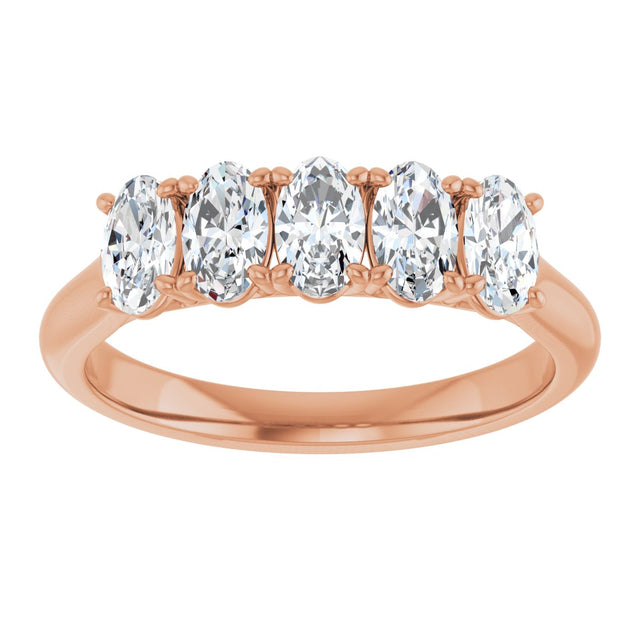 10K Gold Oval Natural Diamond Five-Stone Anniversary Band – 1 3/8–5 CTW - Rose Gold - view 3