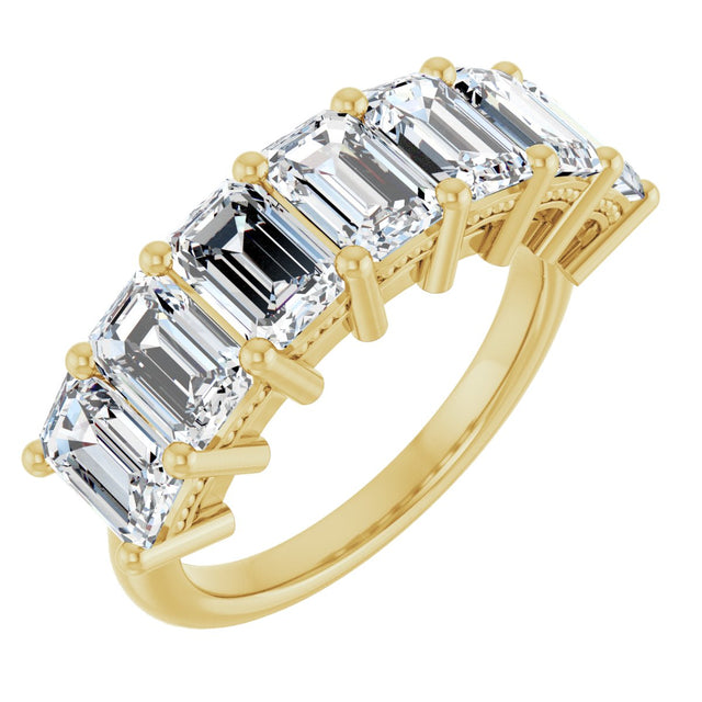 14K Gold Emerald Natural Diamond Seven-Stone Anniversary Band – 2 1/2–4 1/5 CTW - Yellow Gold