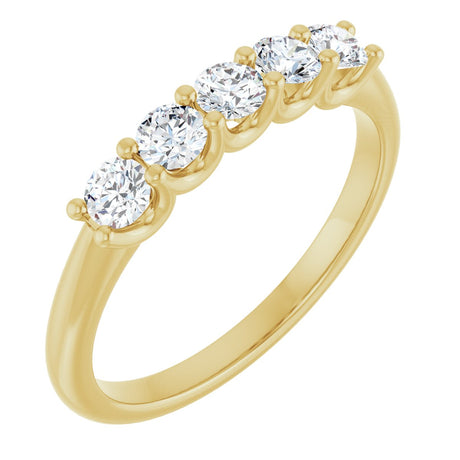 14K Gold Round Natural Diamond U-Prong Five-Stone Anniversary Band – 3 mm Stones - Yellow Gold