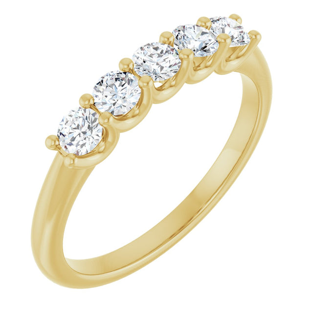 14K Gold Round Natural Diamond U-Prong Five-Stone Anniversary Band – 3 mm Stones - Yellow Gold