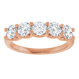 14K Gold Round Lab-Grown Diamond U-Prong Five-Stone Anniversary Band – 4.1 mm Stones - Rose Gold - view 3