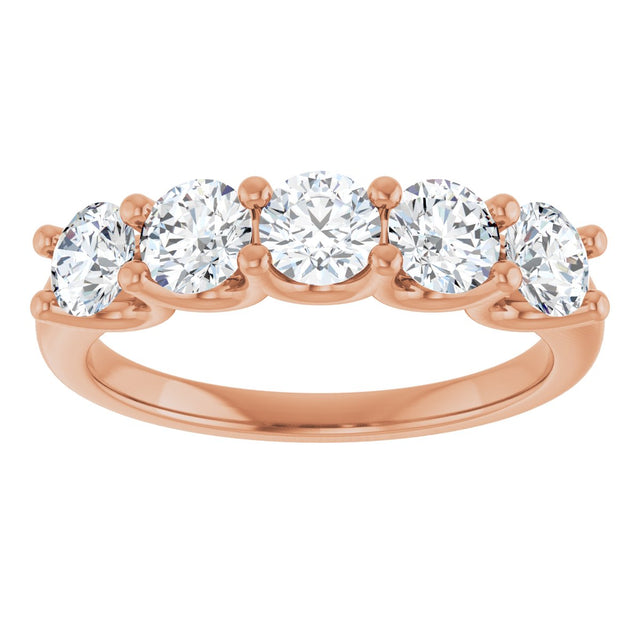 14K Gold Round Lab-Grown Diamond U-Prong Five-Stone Anniversary Band – 4.1 mm Stones - Rose Gold - view 3