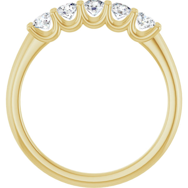 14K Gold Round Natural Diamond U-Prong Five-Stone Anniversary Band – 3 mm Stones - Yellow Gold - view 2