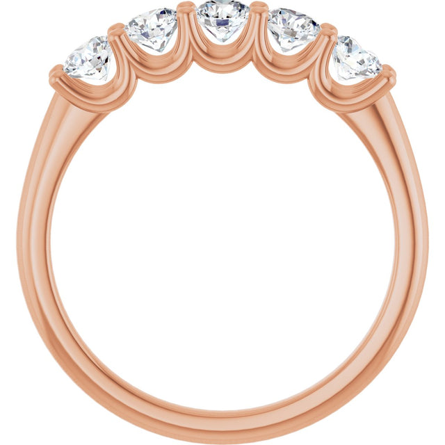 14K Gold Round Lab-Grown Diamond U-Prong Five-Stone Anniversary Band – 3.4 mm Stones - Rose Gold - view 2