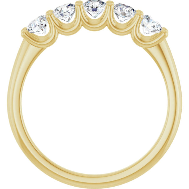 14K Gold Round Lab-Grown Diamond U-Prong Five-Stone Anniversary Band – 3.4 mm Stones - Yellow Gold - view 2
