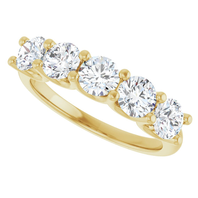 14K Gold Round Lab-Grown Diamond U-Prong Five-Stone Anniversary Band – 4.4 mm Stones - Yellow Gold - view 5