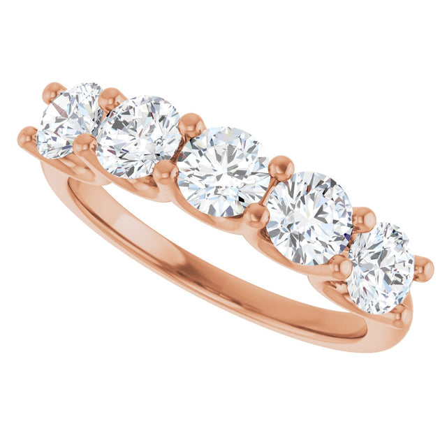 14K Gold Round Lab-Grown Diamond U-Prong Five-Stone Anniversary Band – 4.4 mm Stones - Rose Gold - view 5