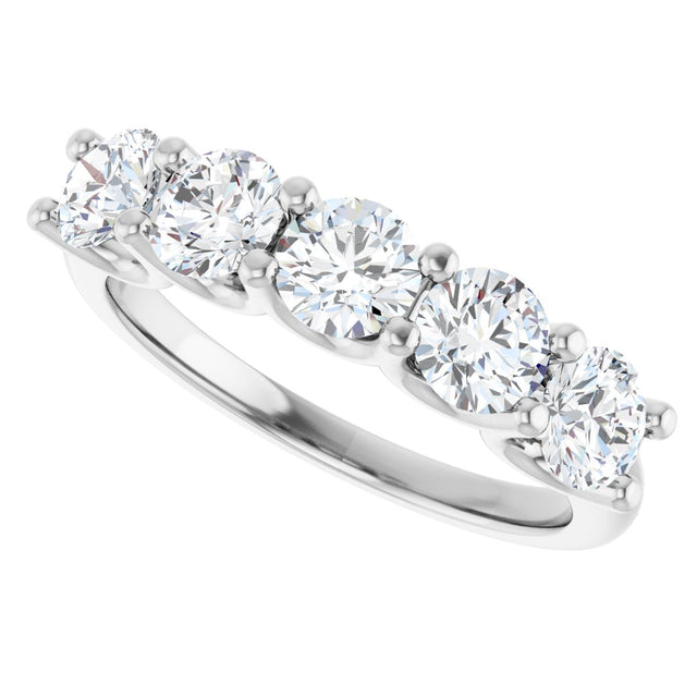 14K Gold Round Lab-Grown Diamond U-Prong Five-Stone Anniversary Band – 4.4 mm Stones - White Gold - view 5