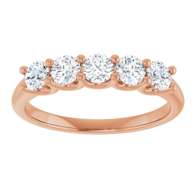 14K Gold Round Lab-Grown Diamond U-Prong Five-Stone Anniversary Band – 3.4 mm Stones - Rose Gold - view 3
