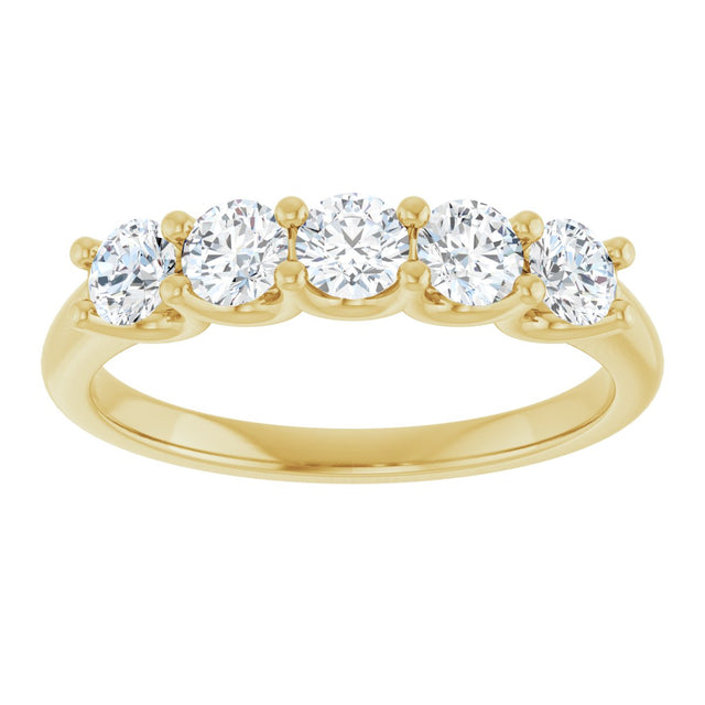 14K Gold Round Lab-Grown Diamond U-Prong Five-Stone Anniversary Band – 3.4 mm Stones - Yellow Gold - view 3