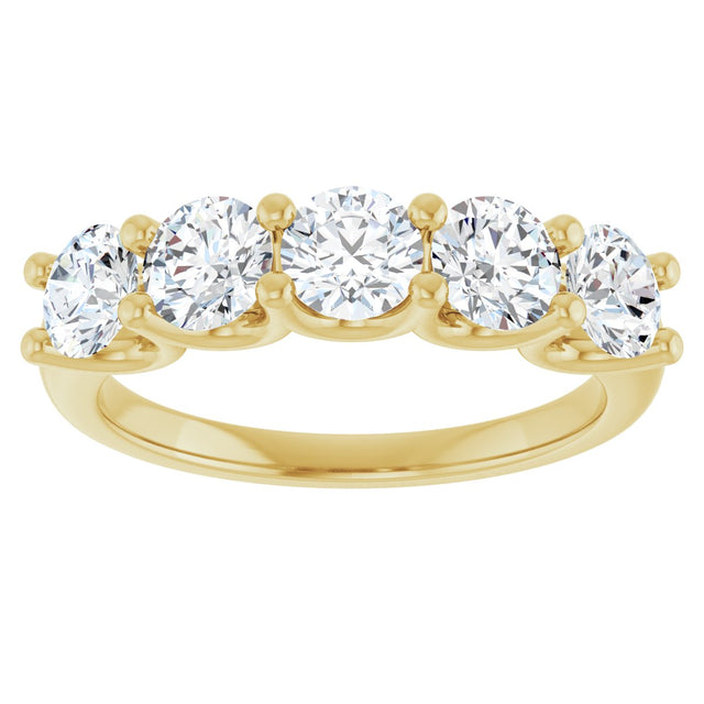 14K Gold Round Lab-Grown Diamond U-Prong Five-Stone Anniversary Band – 4.4 mm Stones - Yellow Gold - view 3