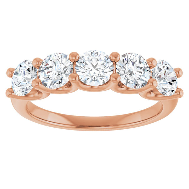 14K Gold Round Lab-Grown Diamond U-Prong Five-Stone Anniversary Band – 4.4 mm Stones - Rose Gold - view 3