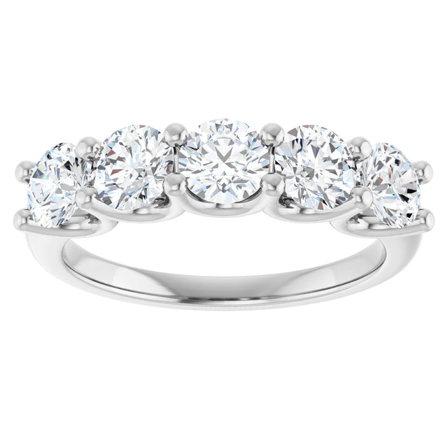 14K Gold Round Lab-Grown Diamond U-Prong Five-Stone Anniversary Band – 4.4 mm Stones - White Gold - view 3
