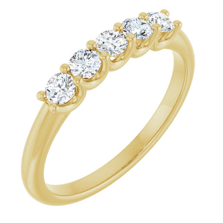 14K Gold Round Lab-Grown Diamond U-Prong Five-Stone Anniversary Band – 2.75 mm Stones - Yellow Gold