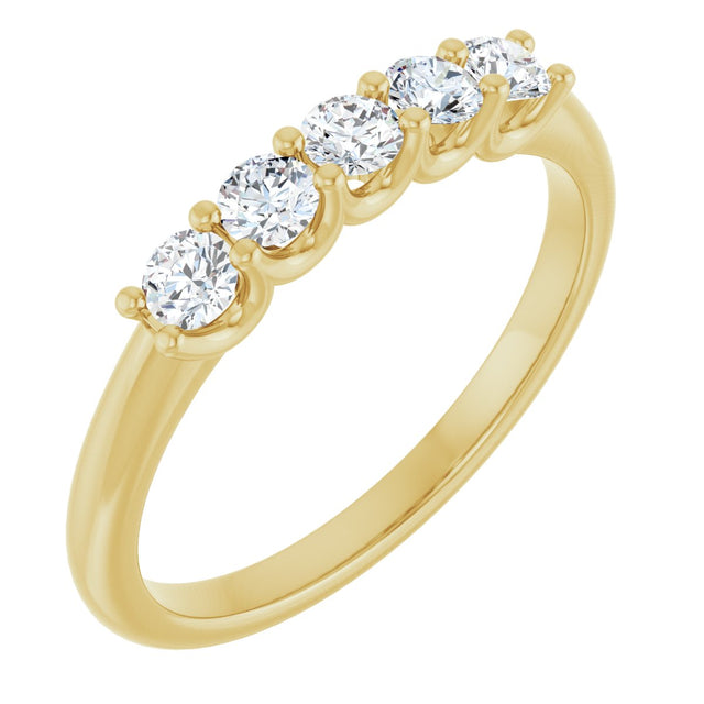 14K Gold Round Lab-Grown Diamond U-Prong Five-Stone Anniversary Band – 2.75 mm Stones - Yellow Gold