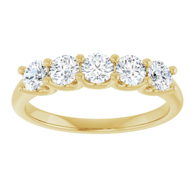 14K Gold Round Natural Diamond U-Prong Five-Stone Anniversary Band – 3.5 mm Stones - Yellow Gold - view 3