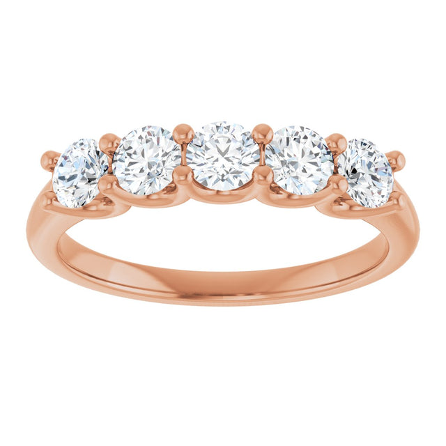 14K Gold Round Lab-Grown Diamond U-Prong Five-Stone Anniversary Band – 3.5 mm Stones - Rose Gold - view 3