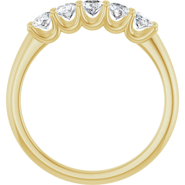 14K Gold Oval Natural Diamond U-Prong Five-Stone Anniversary Band – 5x3 mm Stones - Yellow Gold - view 2