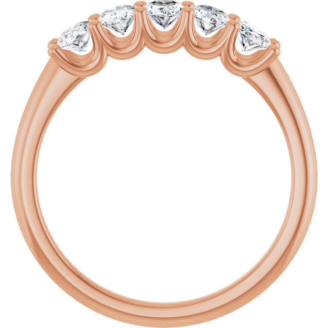 14K Gold Oval Natural Diamond U-Prong Five-Stone Anniversary Band – 5x3 mm Stones - Rose Gold - view 2