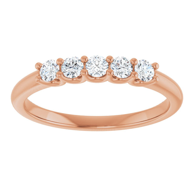14K Gold Round Lab-Grown Diamond U-Prong Five-Stone Anniversary Band – 2.5 mm Stones - Rose Gold - view 3