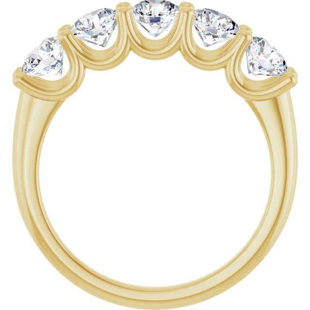 14K Gold Round Lab-Grown Diamond U-Prong Five-Stone Anniversary Band – 4.4 mm Stones - Yellow Gold - view 2