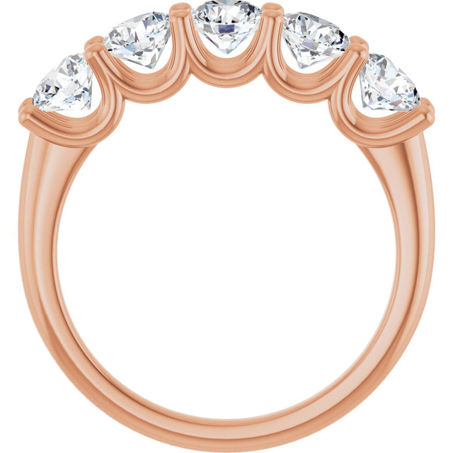 14K Gold Round Lab-Grown Diamond U-Prong Five-Stone Anniversary Band – 4.4 mm Stones - Rose Gold - view 2