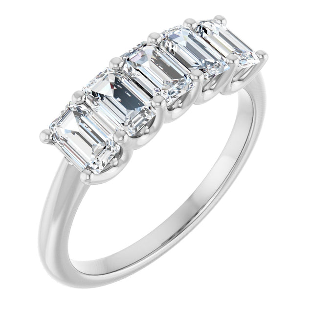 Platinum Emerald Lab-Grown Diamond U-Prong Five-Stone Anniversary Band – 1 1/2–3 CTW
