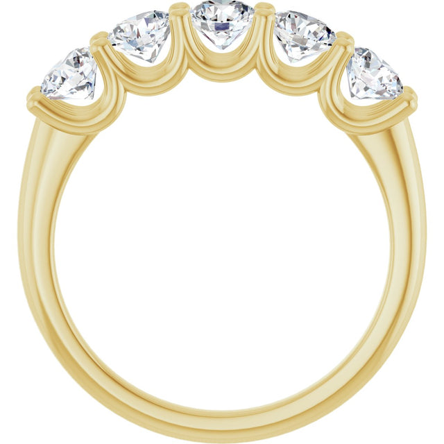 14K Gold Round Lab-Grown Diamond U-Prong Five-Stone Anniversary Band – 4.1 mm Stones - Yellow Gold - view 2