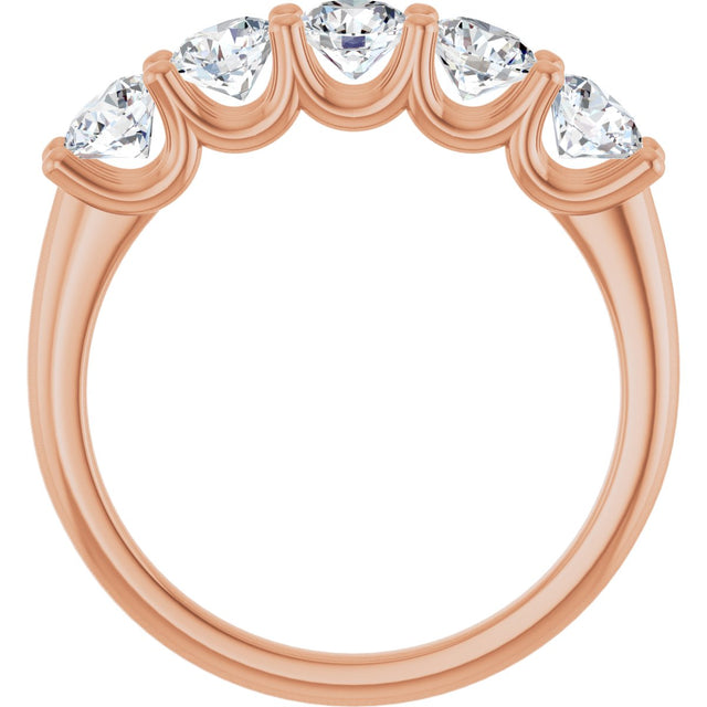 14K Gold Round Lab-Grown Diamond U-Prong Five-Stone Anniversary Band – 4.1 mm Stones - Rose Gold - view 2