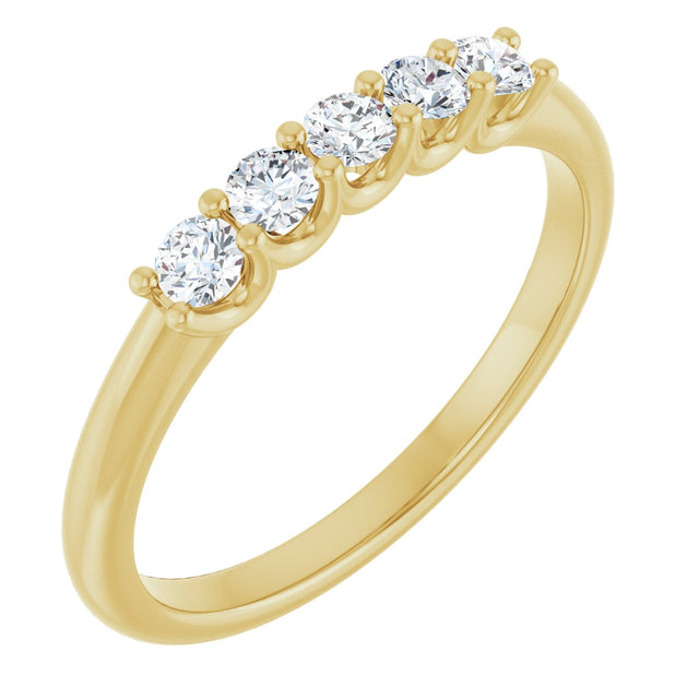14K Gold Round Lab-Grown Diamond U-Prong Five-Stone Anniversary Band – 2.5 mm Stones - Yellow Gold