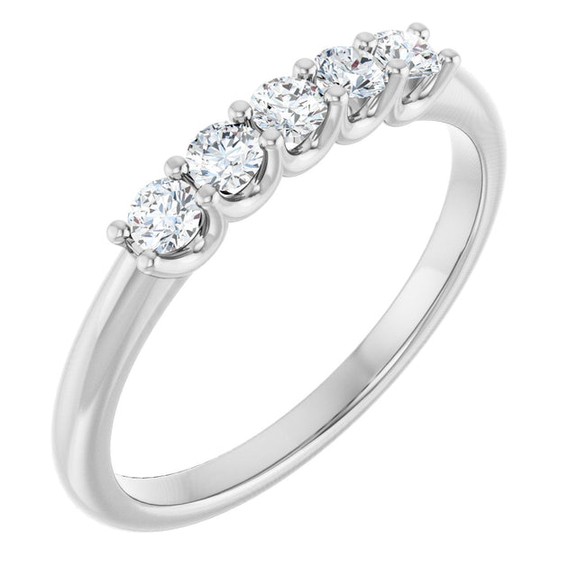 Platinum Round Lab-Grown Diamond U-Prong Five-Stone Anniversary Band – 2.5 mm Stones