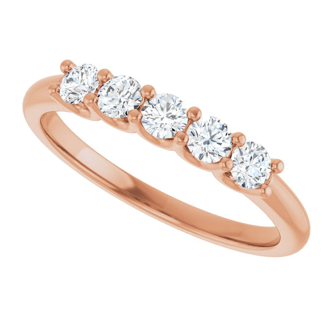 14K Gold Round Lab-Grown Diamond U-Prong Five-Stone Anniversary Band – 2.75 mm Stones - Rose Gold - view 5