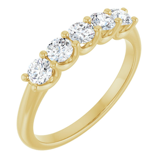14K Gold Round Lab-Grown Diamond U-Prong Five-Stone Anniversary Band – 3.2 mm Stones - Yellow Gold