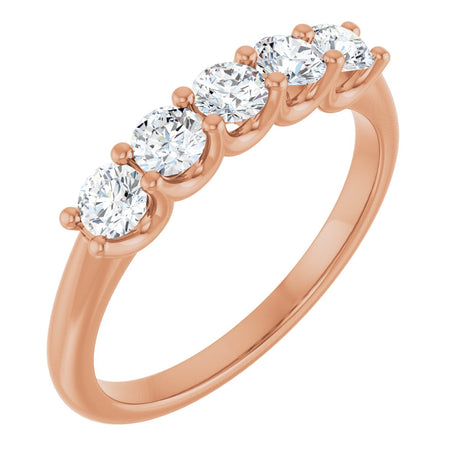 14K Gold Round Lab-Grown Diamond U-Prong Five-Stone Anniversary Band – 3.2 mm Stones - Rose Gold