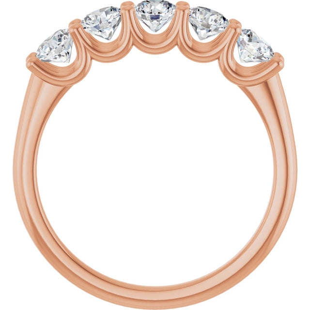 14K Gold Round Lab-Grown Diamond U-Prong Five-Stone Anniversary Band – 3.75 mm Stones - Rose Gold - view 2