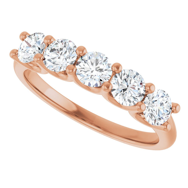14K Gold Round Lab-Grown Diamond U-Prong Five-Stone Anniversary Band – 3.8 mm Stones - Rose Gold - view 5
