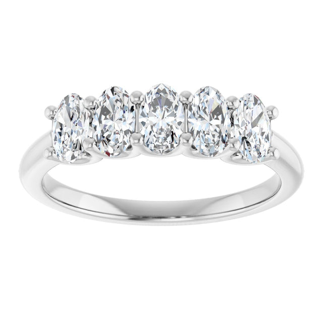 Platinum Oval Natural Diamond U-Prong Five-Stone Anniversary Band – 5x3 mm Stones - view 3