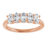 14K Gold Oval Natural Diamond U-Prong Five-Stone Anniversary Band – 5x3 mm Stones - Rose Gold - view 3