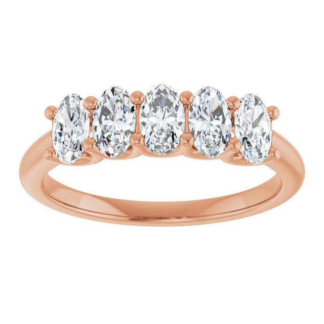 14K Gold Oval Natural Diamond U-Prong Five-Stone Anniversary Band – 5x3 mm Stones - Rose Gold - view 3