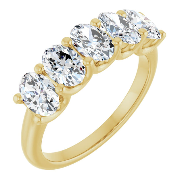 14K Gold Oval Lab-Grown Diamond U-Prong Five-Stone Anniversary Band – 6x4 mm Stones - Yellow Gold