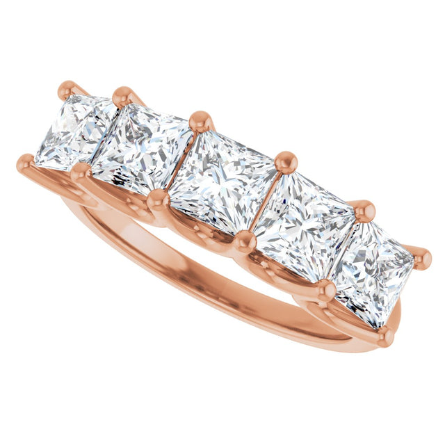 14K Gold Square Lab-Grown Diamond U-Prong Five-Stone Anniversary Band – 2 5/8 CTW - Rose Gold - view 5