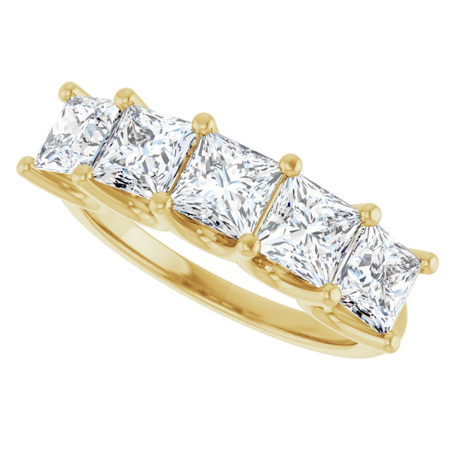 14K Gold Square Lab-Grown Diamond U-Prong Five-Stone Anniversary Band – 2 5/8 CTW - Yellow Gold - view 5