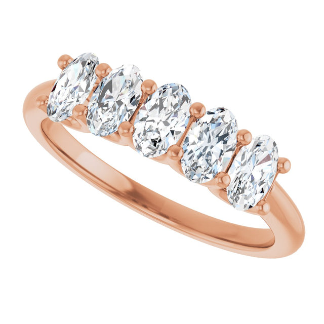 14K Gold Oval Natural Diamond U-Prong Five-Stone Anniversary Band – 5x3 mm Stones - Rose Gold - view 5