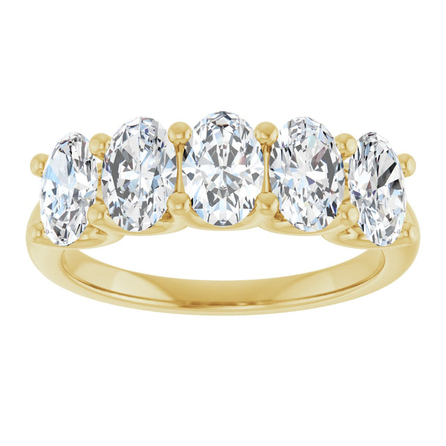 14K Gold Oval Lab-Grown Diamond U-Prong Five-Stone Anniversary Band – 6x4 mm Stones - Yellow Gold - view 3