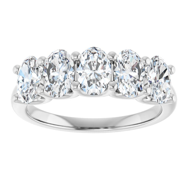 Platinum Oval Lab-Grown Diamond U-Prong Five-Stone Anniversary Band – 6x4 mm Stones - view 3