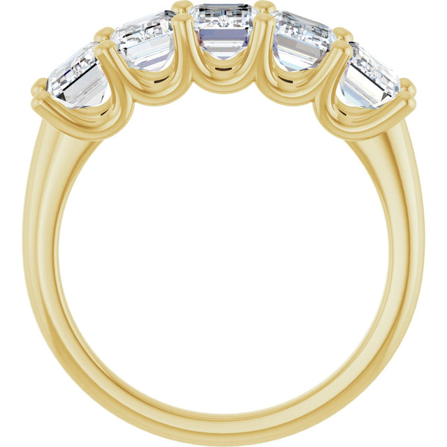 14K Gold Emerald Lab-Grown Diamond U-Prong Five-Stone Anniversary Band – 1 1/2–3 CTW - Yellow Gold - view 2