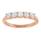 14K Gold Round Lab-Grown Diamond U-Prong Five-Stone Anniversary Band – 3 mm Stones - Rose Gold - view 3